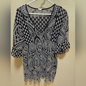 Anthropologie Akemi + Kin Black & White V-Neck Embroidered Dress